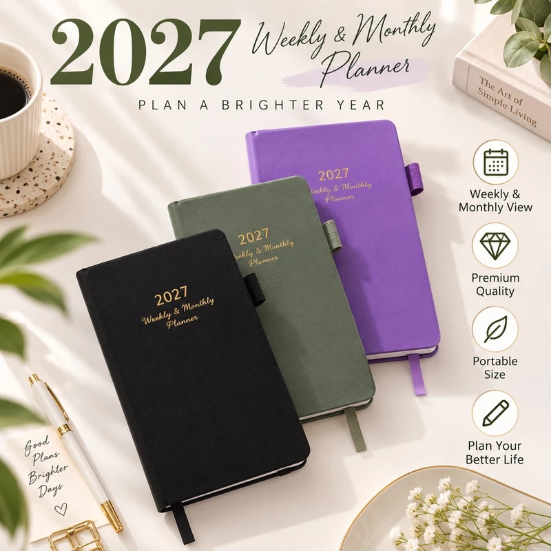 Leather Work Diary Covers - 2027 Weekly & Monthly Planner, Leather