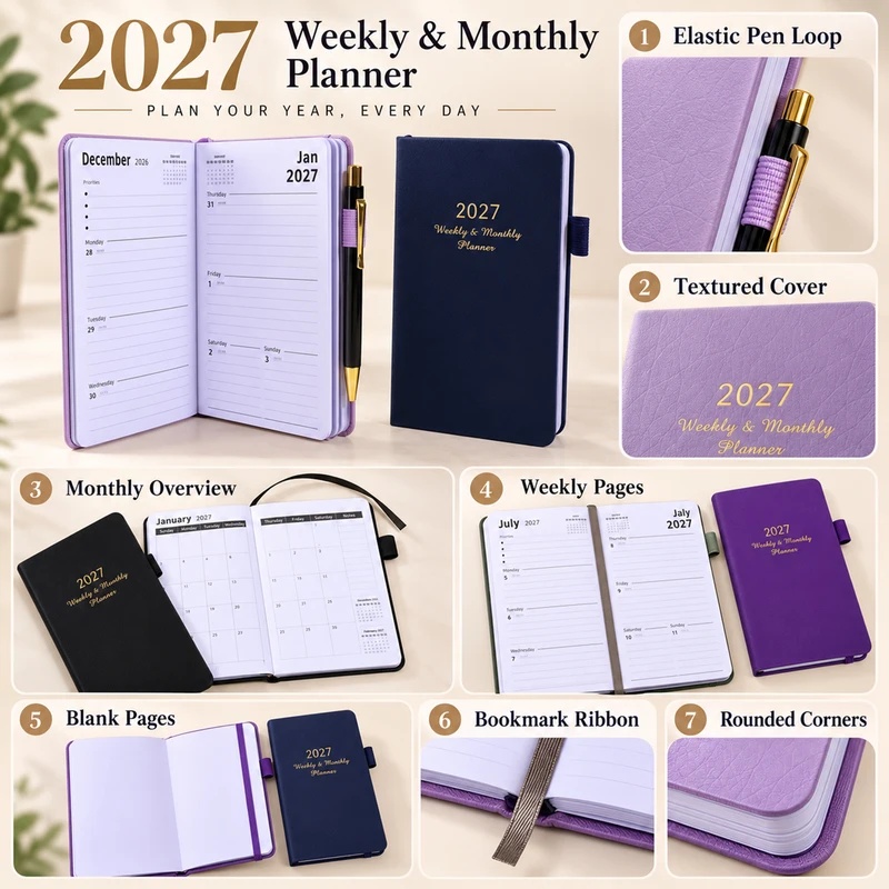 2027 Weekly & Monthly Planner, - Leather Work Diary Covers recension och pris